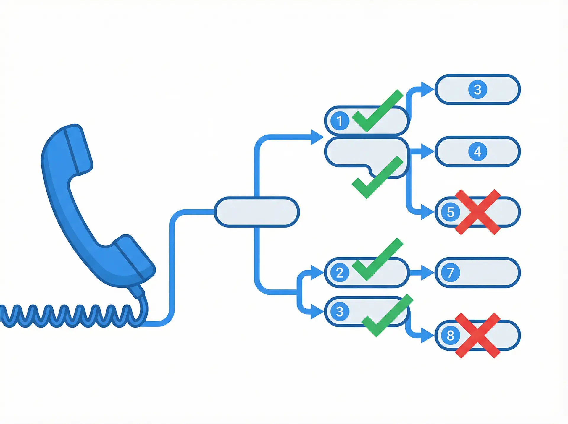 IVR test plan showing each menu branch and its pass or fail result